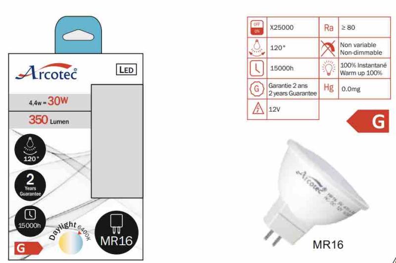 AMPOULE LED MR16/4,4W/6400K