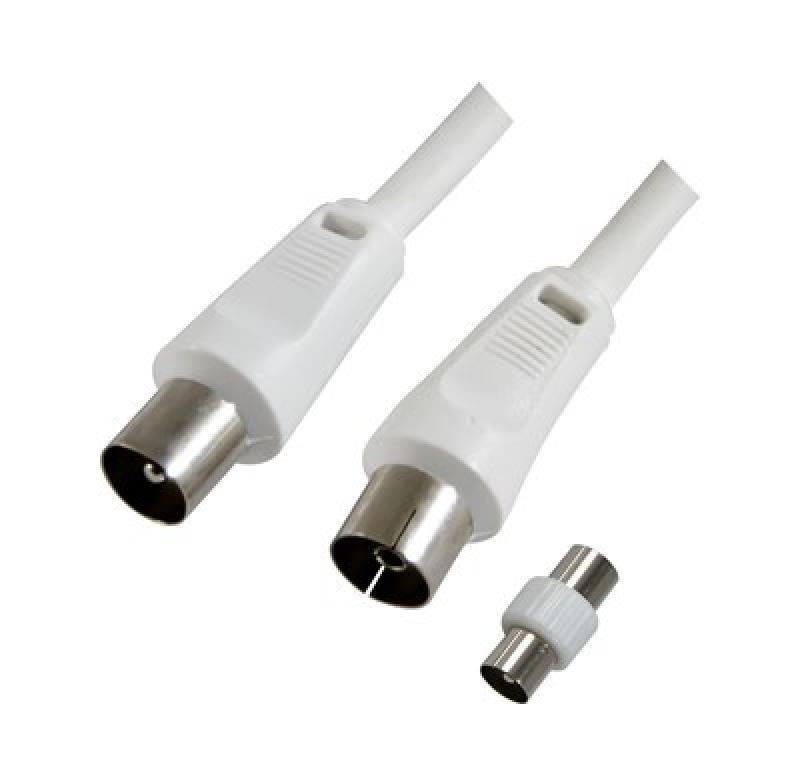 CABLE TV 5M Cordon Antenne TV 9,52mm - 5m Mâle/Femelle + Adaptateur Mâle/Mâle