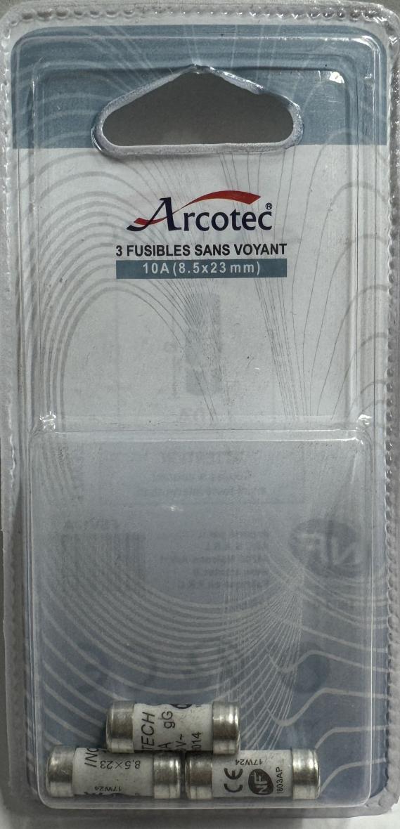 FUSIBLE SANS VOYANT X3 10A 8,5X23mm