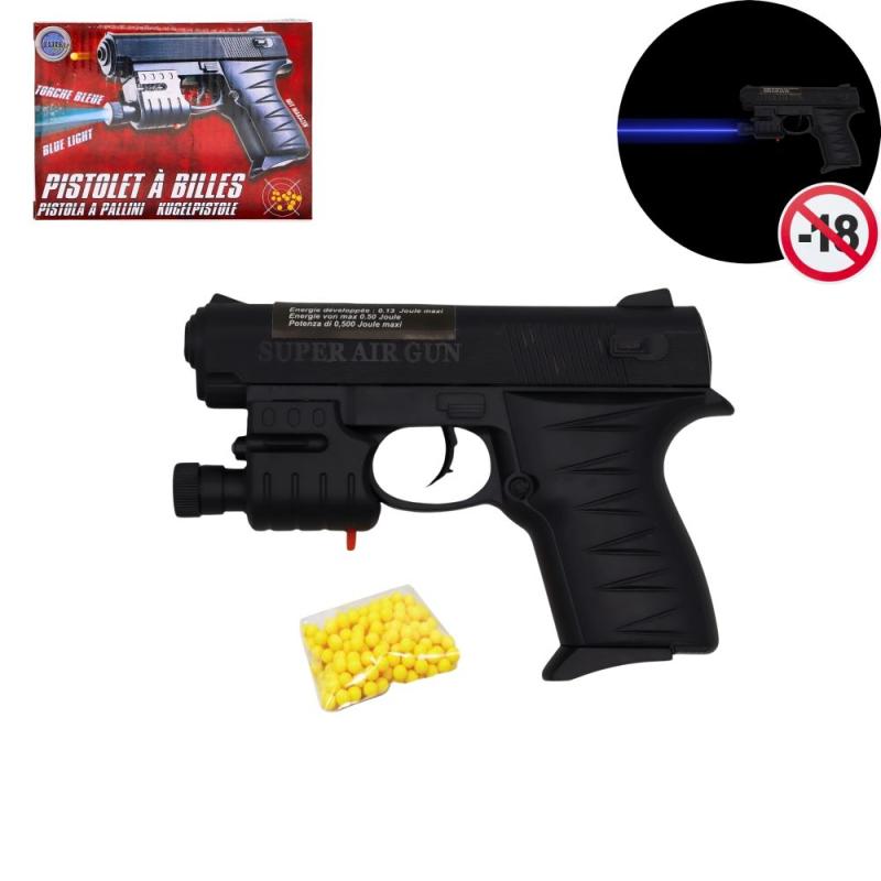 PISTOLET BILLES 15CM LAMPE BLEUE 50705