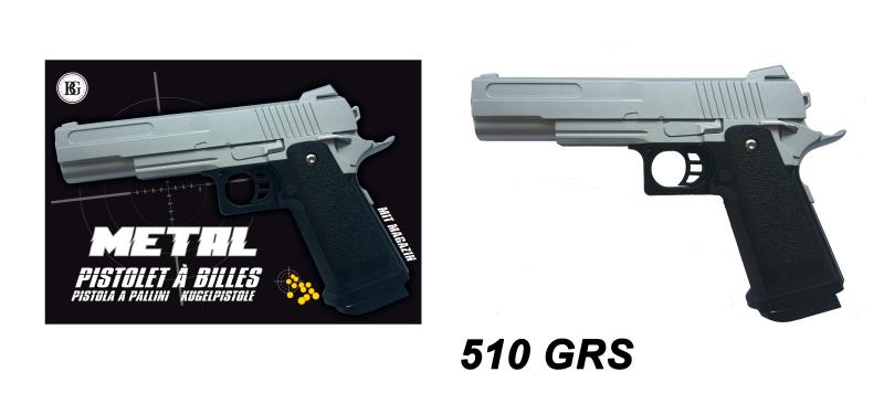 PISTOLET BILLES METAL GRIS 23CM 51207