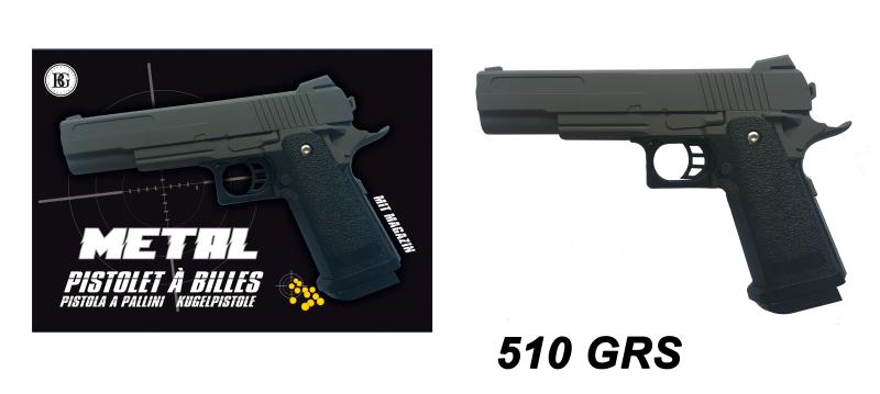 PISTOLET BILLES METAL NOIR 23CM 51214