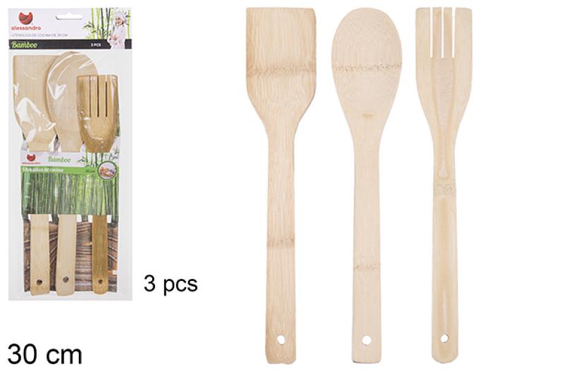 PACK X3 COUVERTS BAMBOU 30CM (cuillere/spatule)