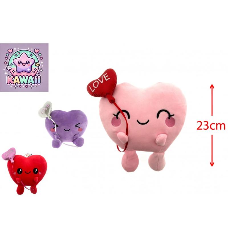 PELUCHE COEUR KAWAII H23CM 3COL