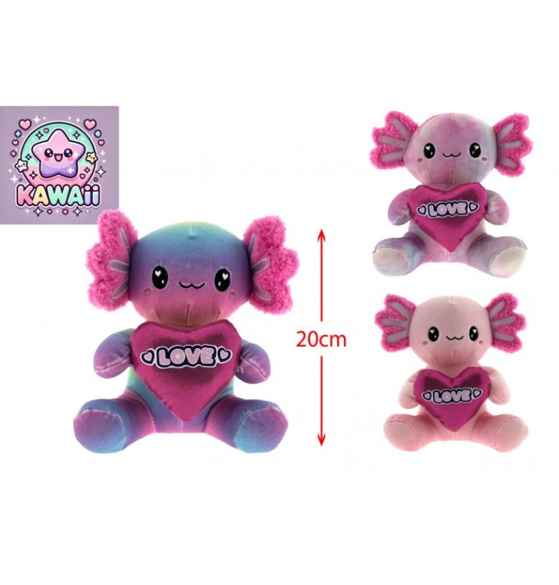PELUCHE SALAMANDRE COEUR KAWAII H20CM 3COL