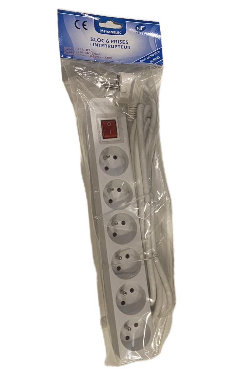 BLOC MULTIPRISE 6P + INT CORD 3M
