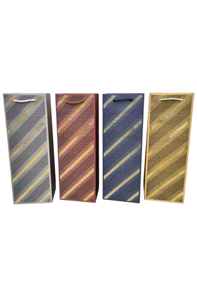 SAC CADEAU BOUTEILLE 12X36 RAYURE DIAGONALE DORÉE