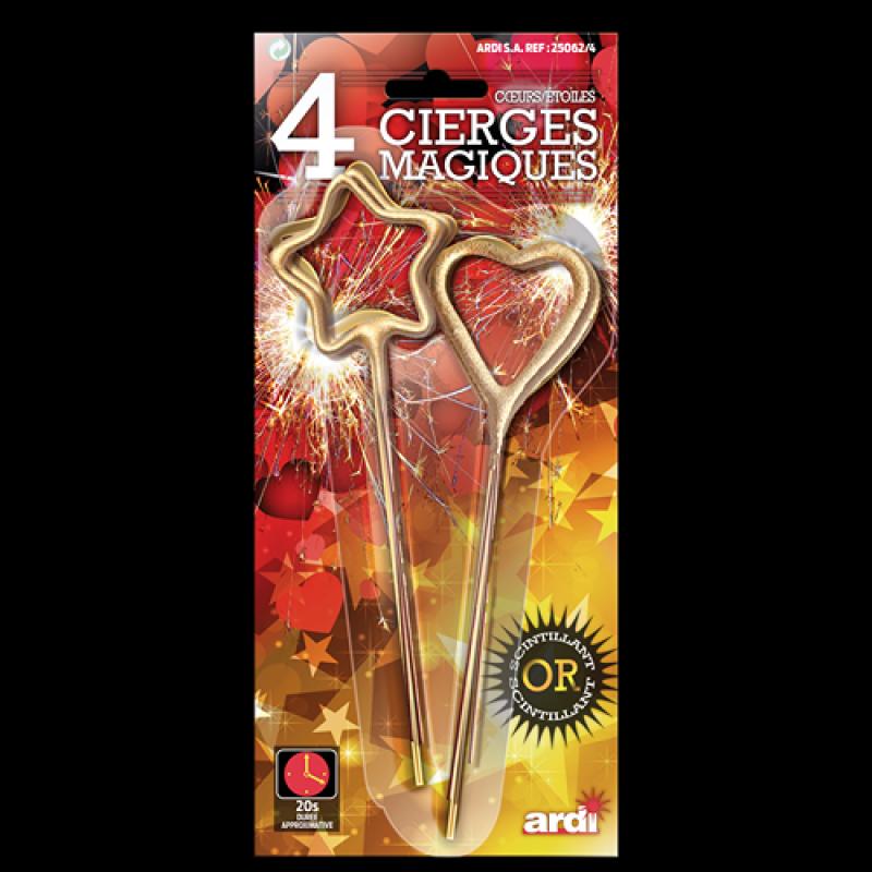 CIERGES MAGIQUES X4 COEURS/ETOILES