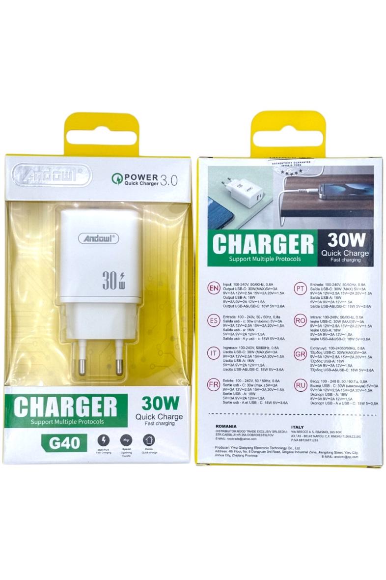 CHARGER RAPIDE ADAPTATEUR DOUBLE USB-A ET USB-C SECTEUR