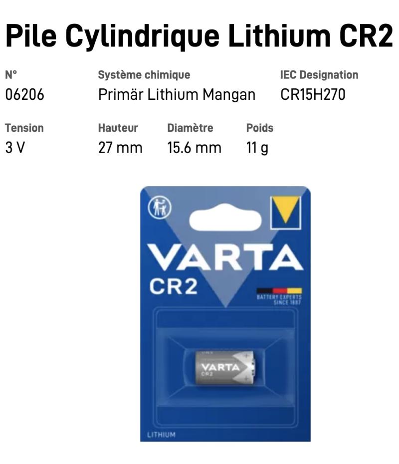 VARTA Pile Cylindrique Lithium CR2