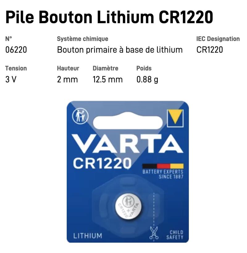 VARTA Pile Bouton Lithium CR1220