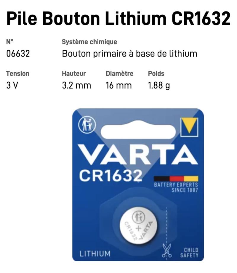 VARTA Pile Bouton Lithium CR1632