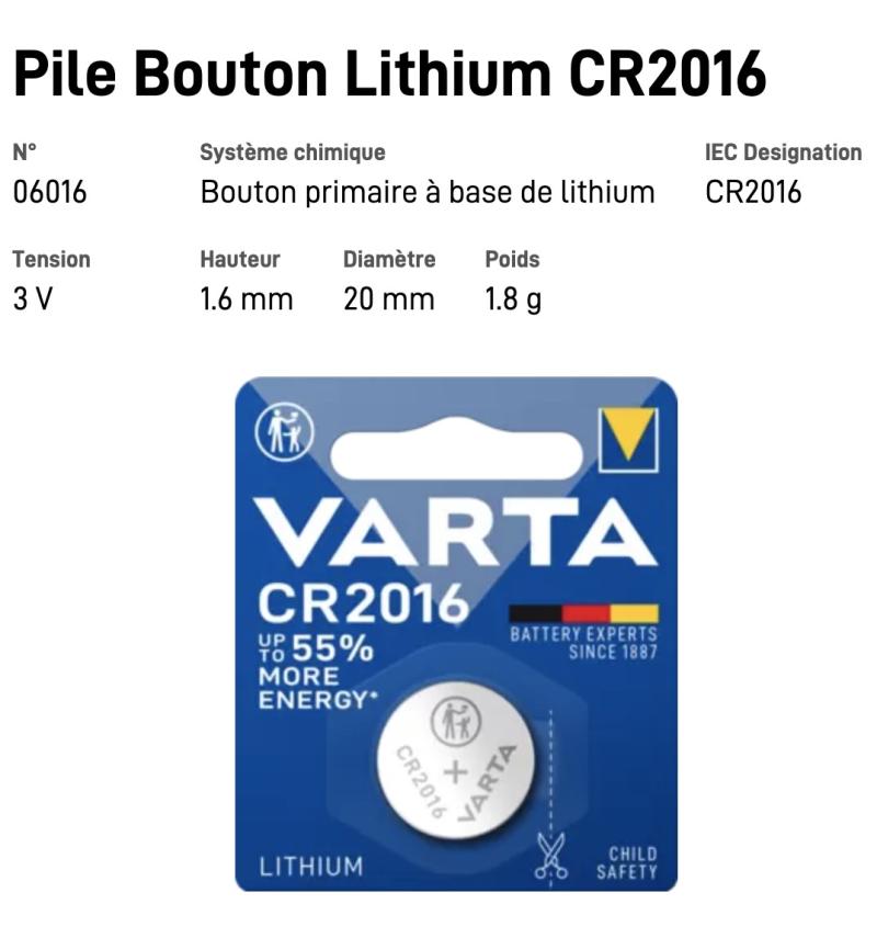 VARTA Pile Bouton Lithium CR2016