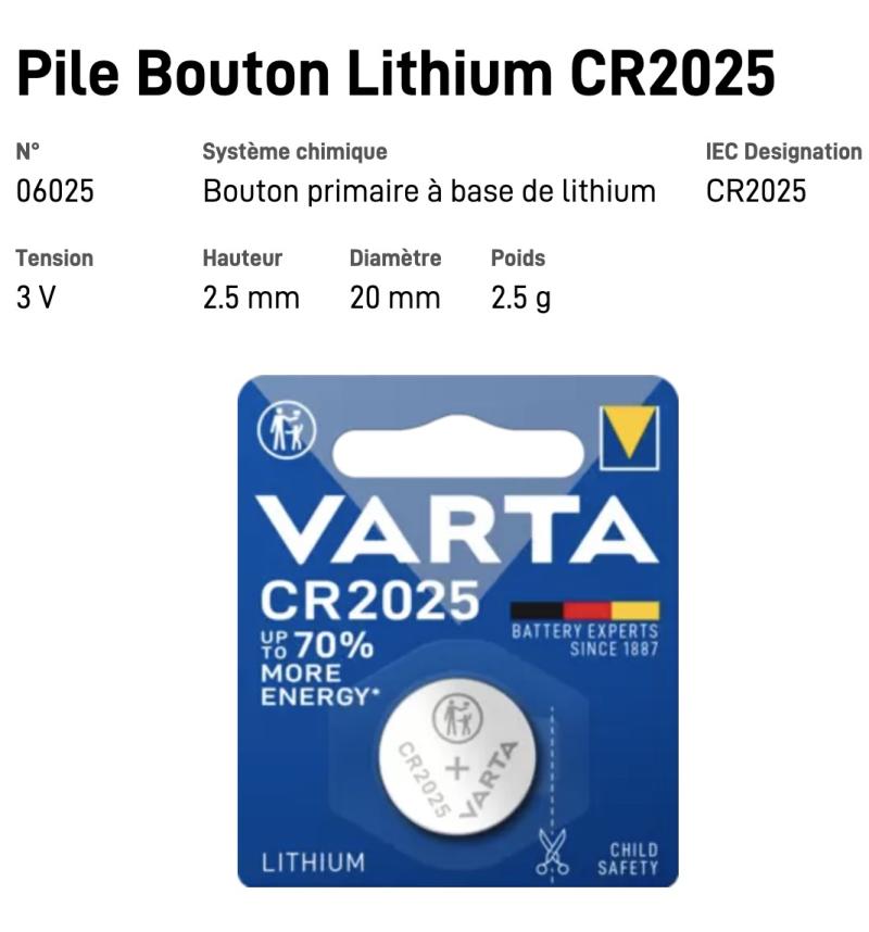 VARTA Pile Bouton Lithium CR2025
