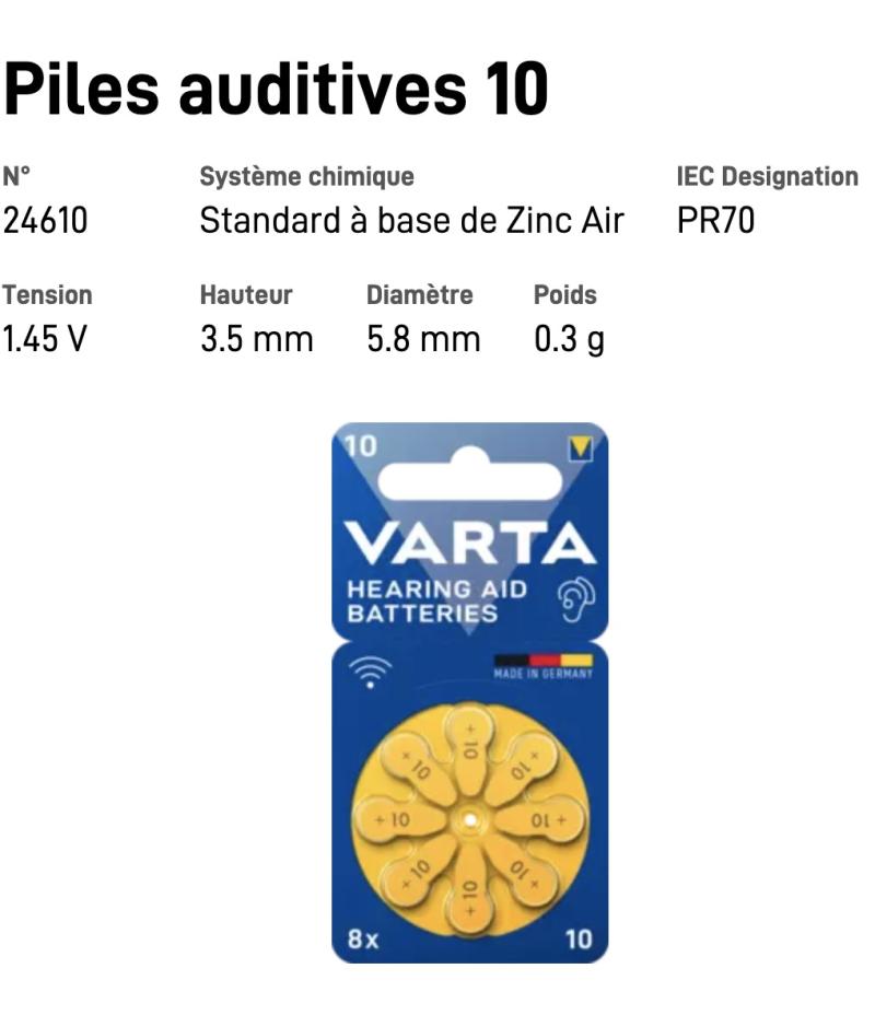 VARTA PILE AUDITIVE 10 x8 ***