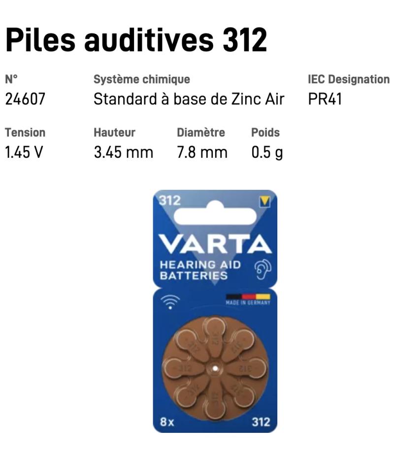 VARTA PILE AUDITIVE 312 x8 ***