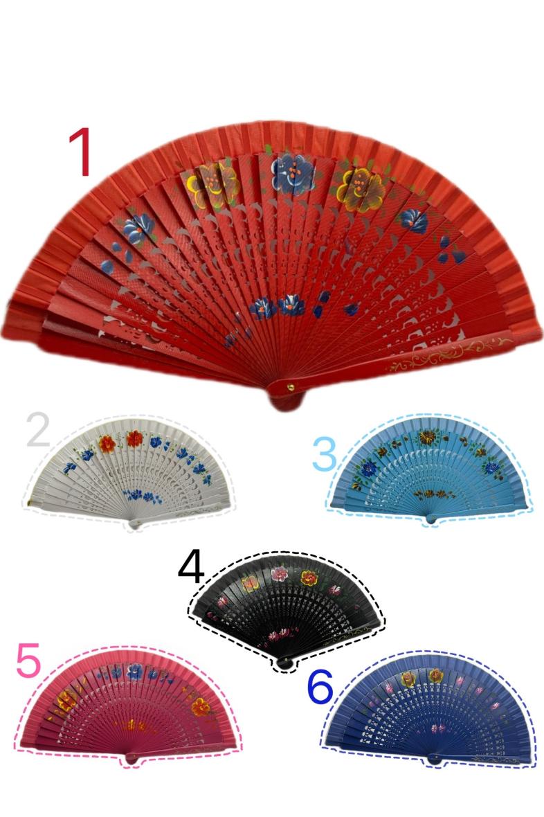 EVENTAIL BOIS DESSIN 6 couleurs assorties