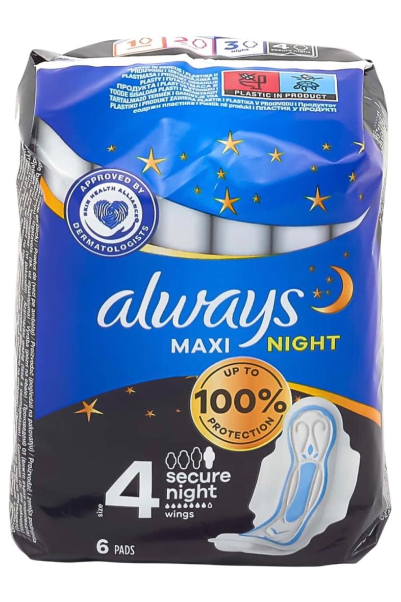 Always serviettes hygieniques Classique maxi sécurisé nuit 6pcs avec ailes taille 4 ***