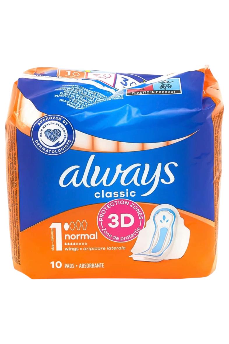 Always serviettes hygieniques Classic 10pc Normal avec ailes taille 1 ***