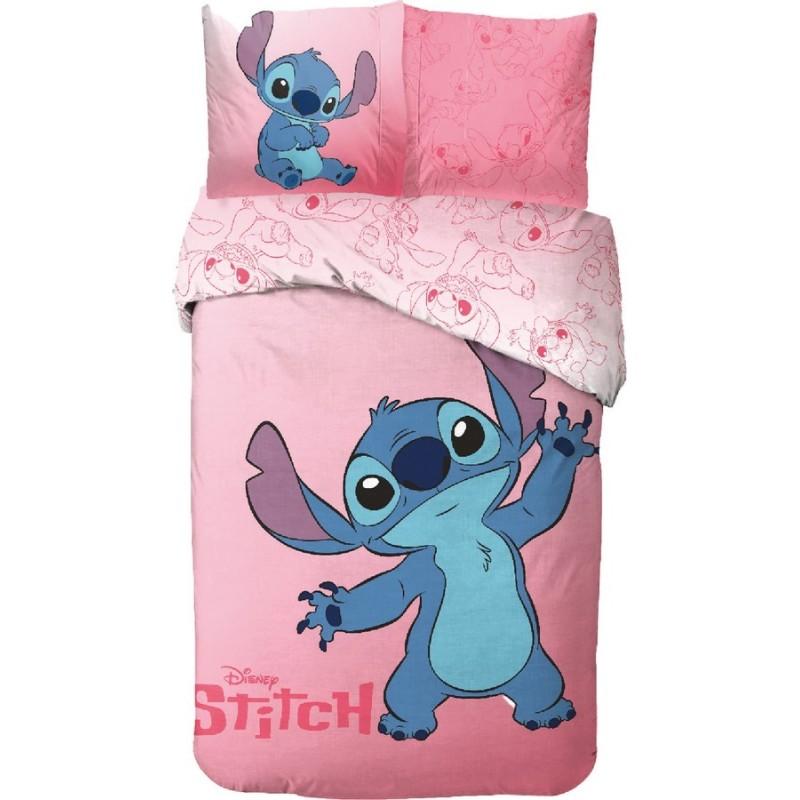 PARURE HOUSSE DE LIT EN COTON LILO STITCH ST-150-004 Rose ***