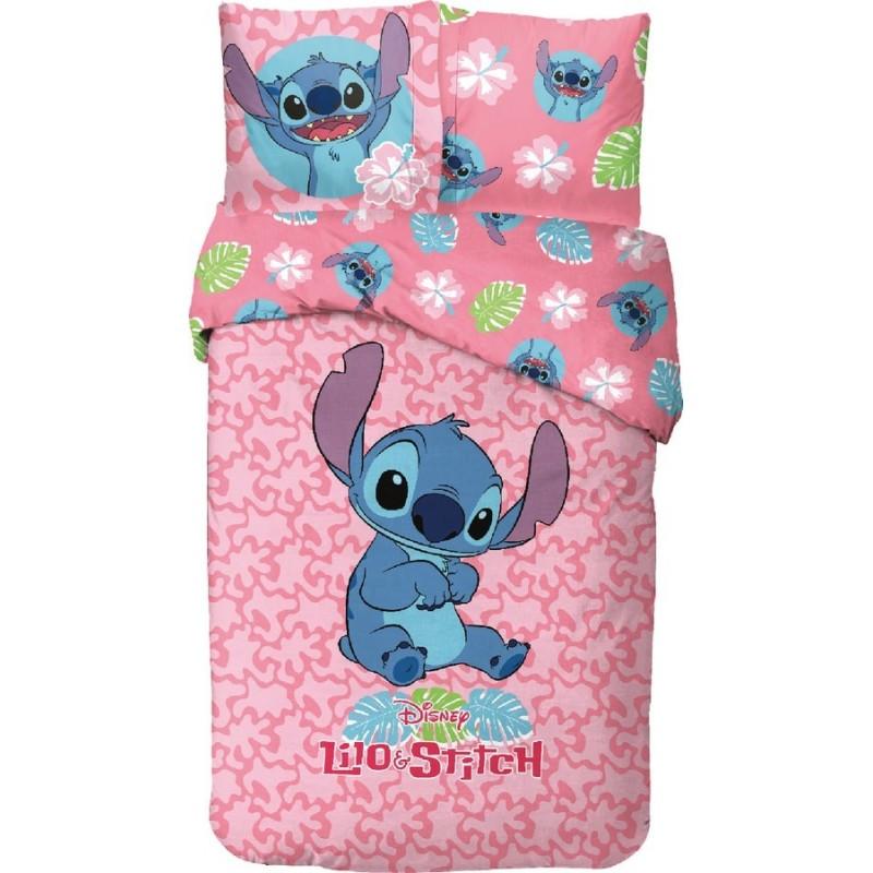 PARURE HOUSSE DE LIT EN COTON LILO STITCH ST-150-024 Rose ***