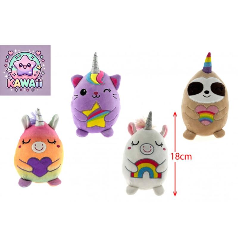 PELUCHE ANIMAL CORNE KAWAII H18CM 4 ASSORTIS