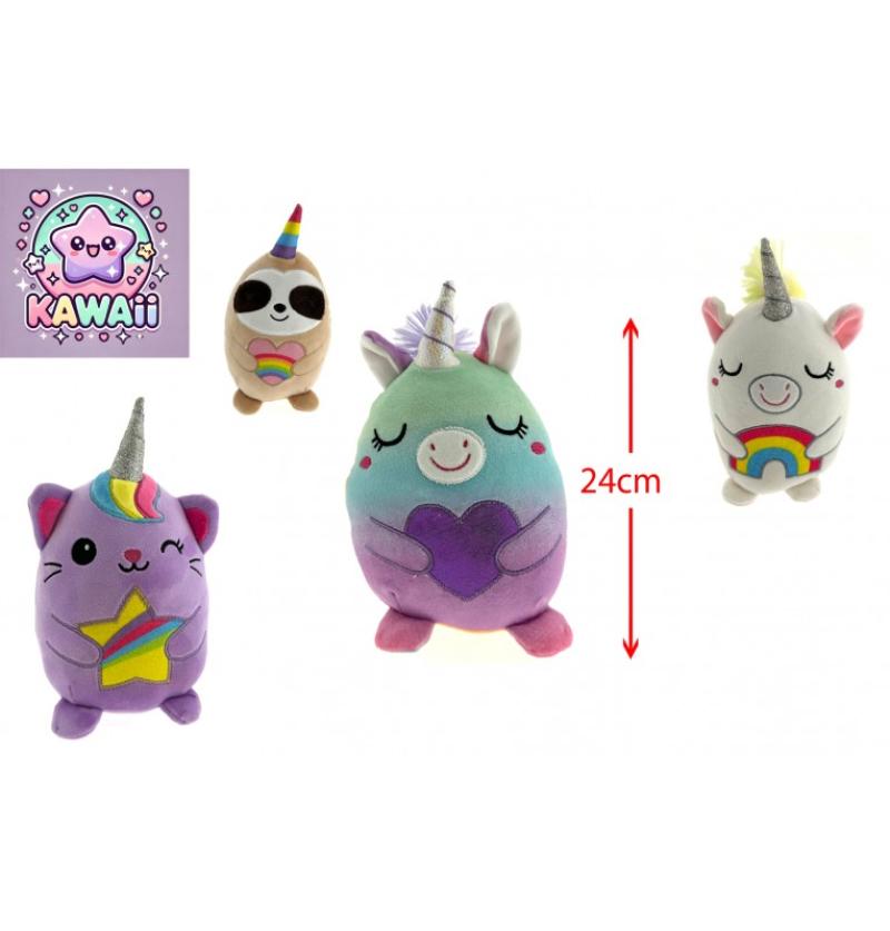 PELUCHE ANIMAL CORNE KAWAII H24CM 4 ASSORTIS