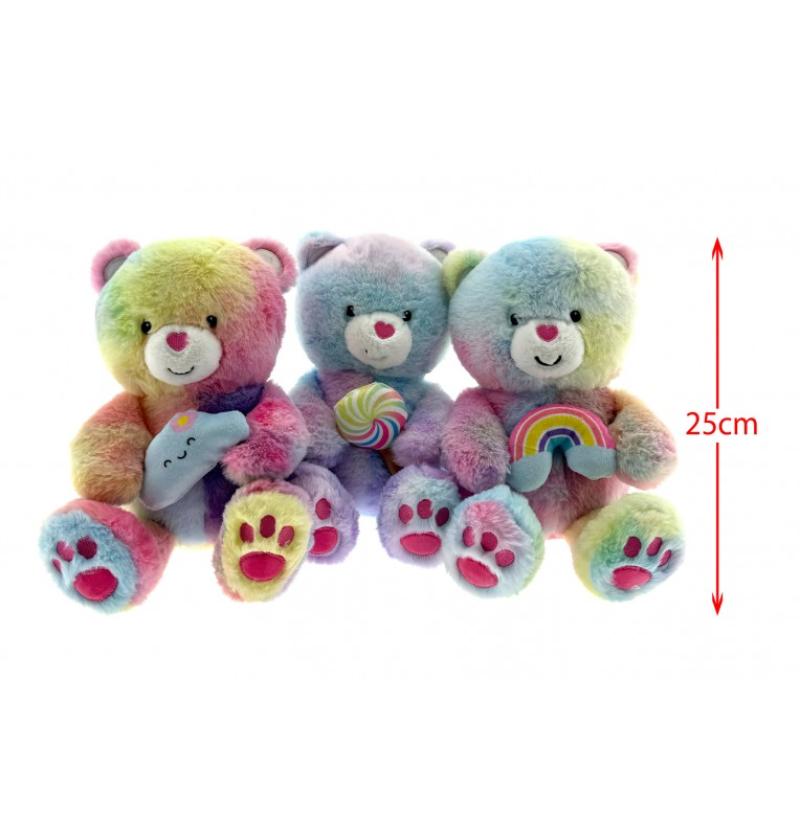 PELUCHE OURS ARC-EN-CIEL H25 CM 3 ASSORTIS