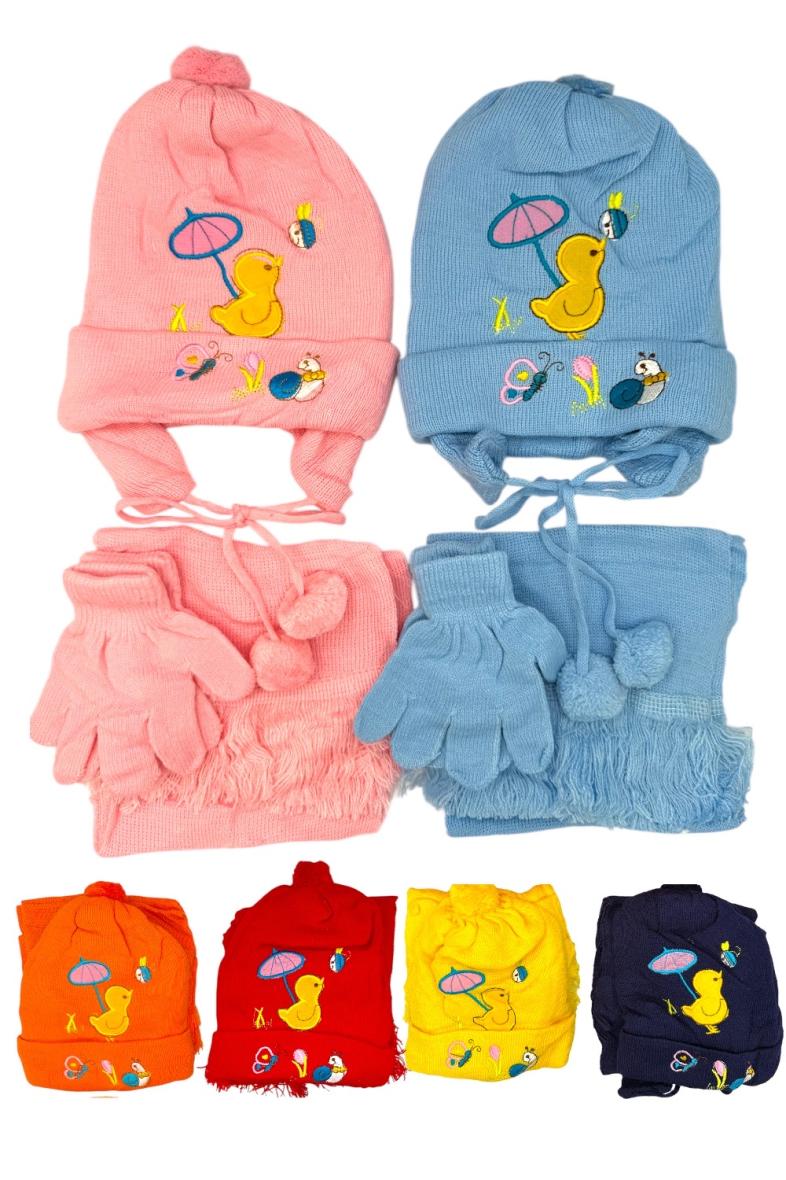 ENSEMBLE 3PCS BONNET + GANT + ECHARPE ENFANT Canard Couleur assorti