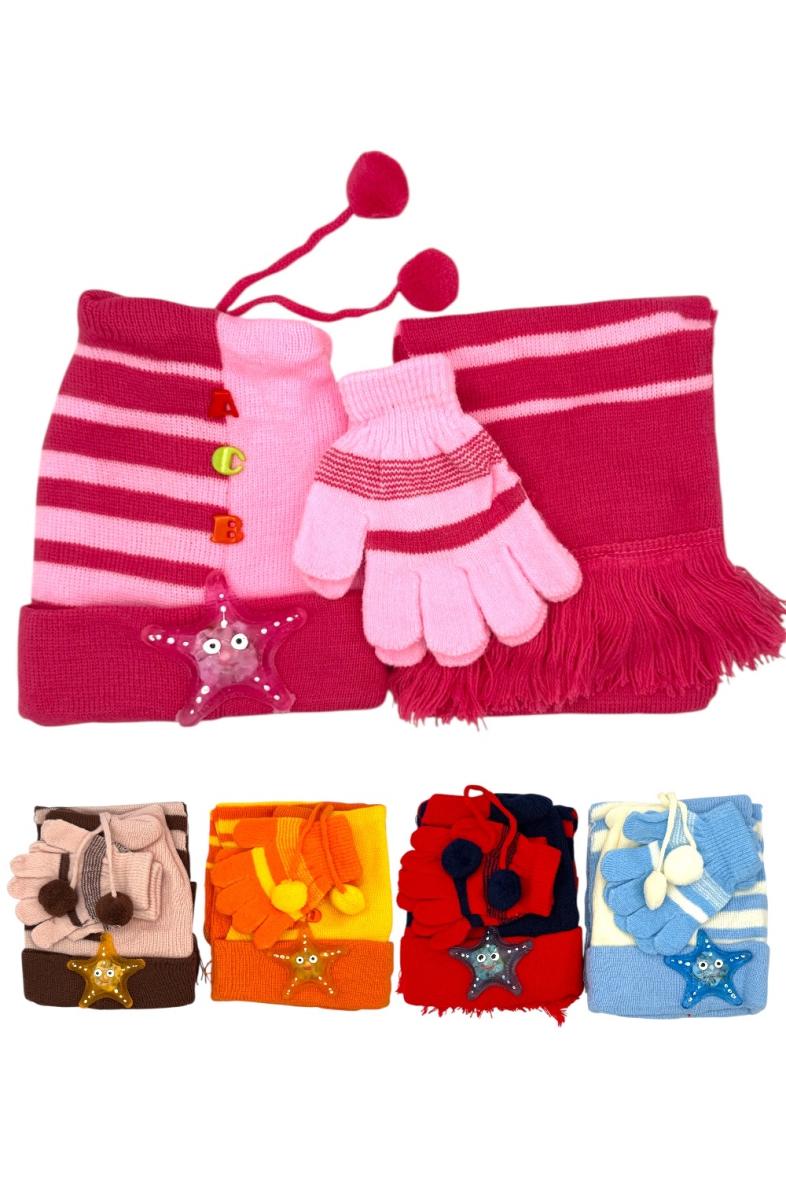ENSEMBLE 3PCS BONNET + GANT + ECHARPE ENFANT Etoile Couleur assorti