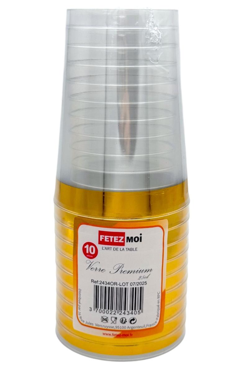 VERRE PLASTIQUE REUTILISABLE OR 25CL X10