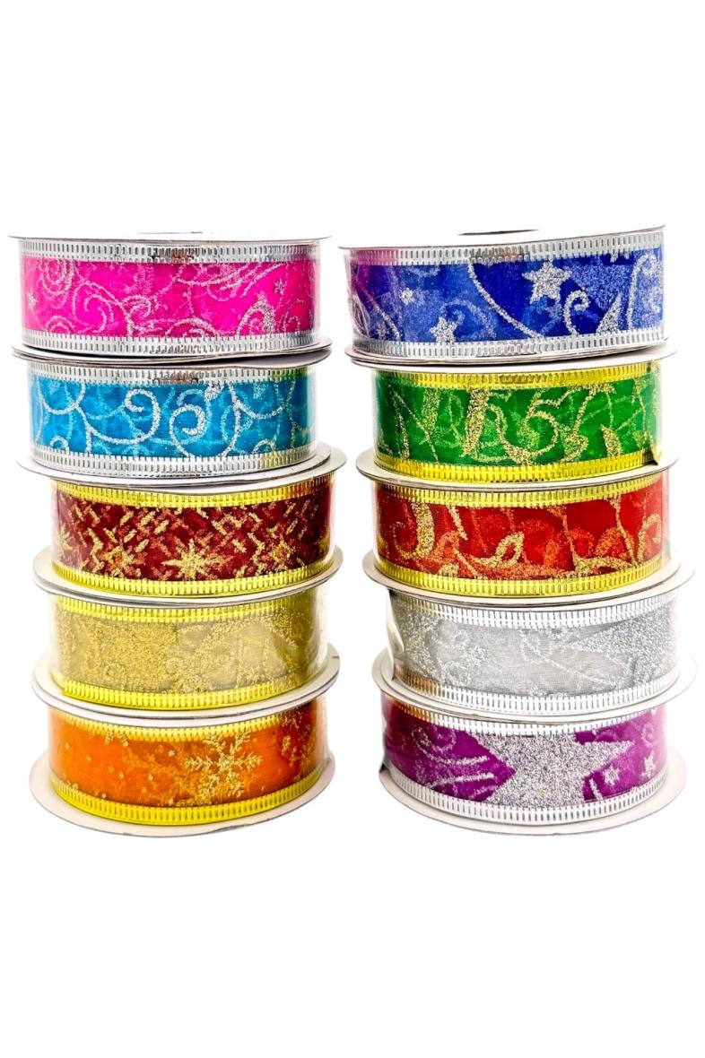 RUBAN CADEAU NOEL 2.5CMX3M COULEURS ASS