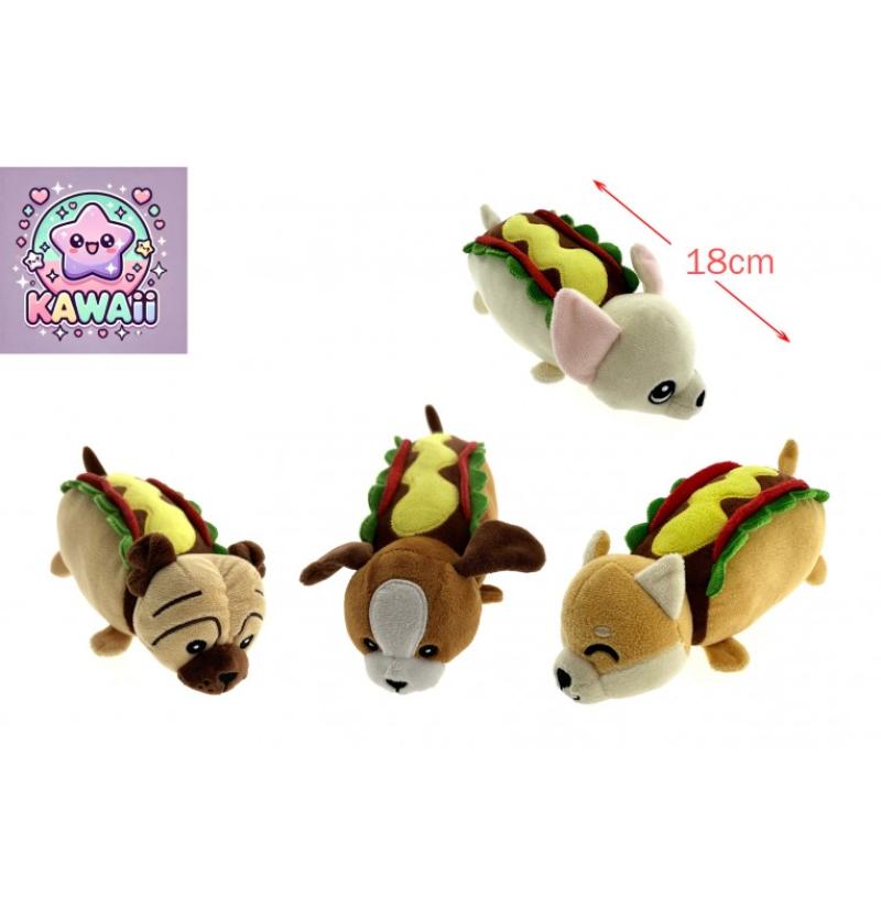 PELUCHE HOT DOG CHIEN KAWAII L18CM 4ASS