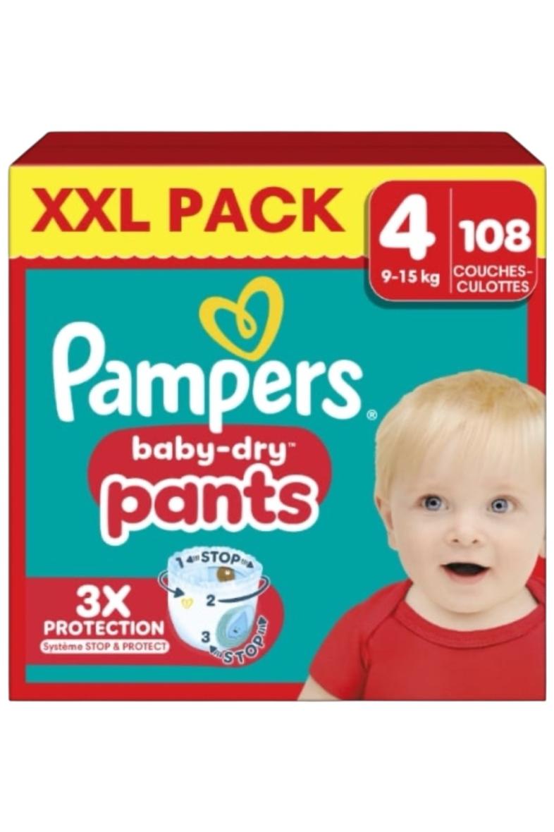 PAMPERS BABY DRY PANTS T4 (9-15KG) 108 Couches Culottes***