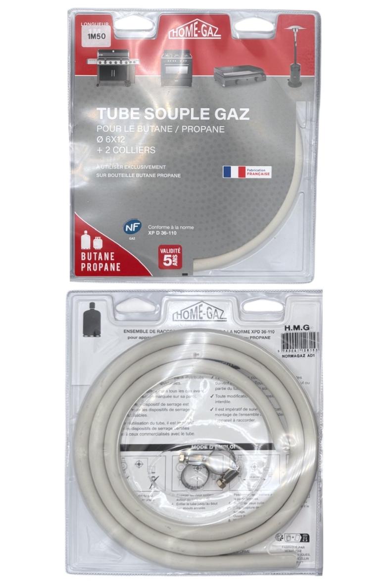TUYAU GAZ BUTANE/PROPANE + 2 COLLIER 5ANS 1.5M (153)