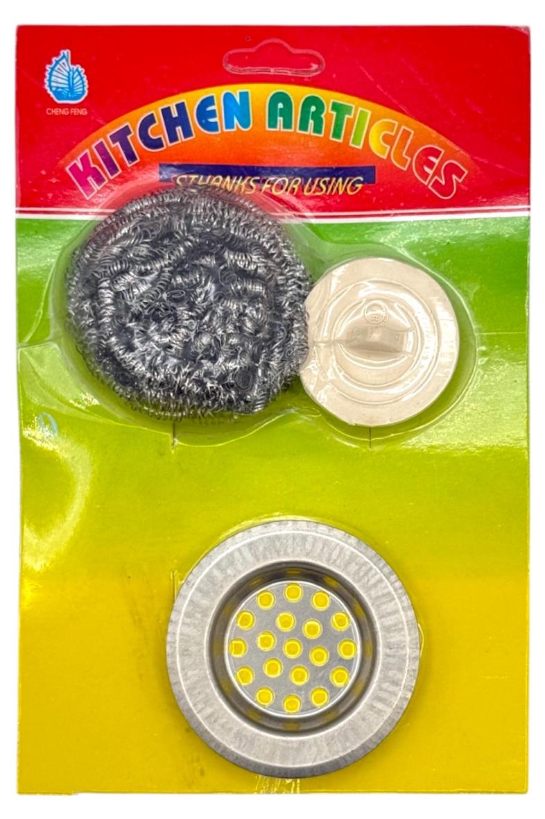 SET 3PCS FILTRE EVIER + BOUCHON + BOULE INOX