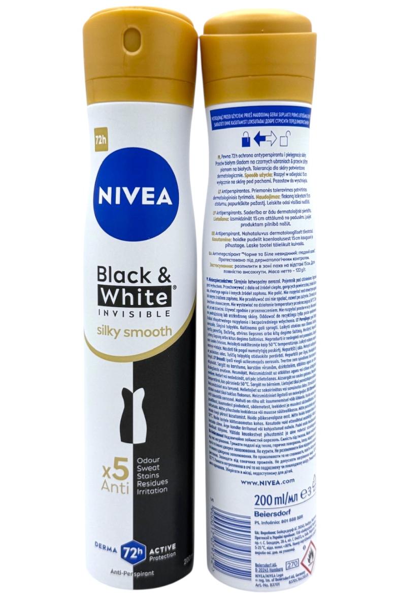 NIVEA DEODORANT 200ML Black & White Silky Smooth 72H