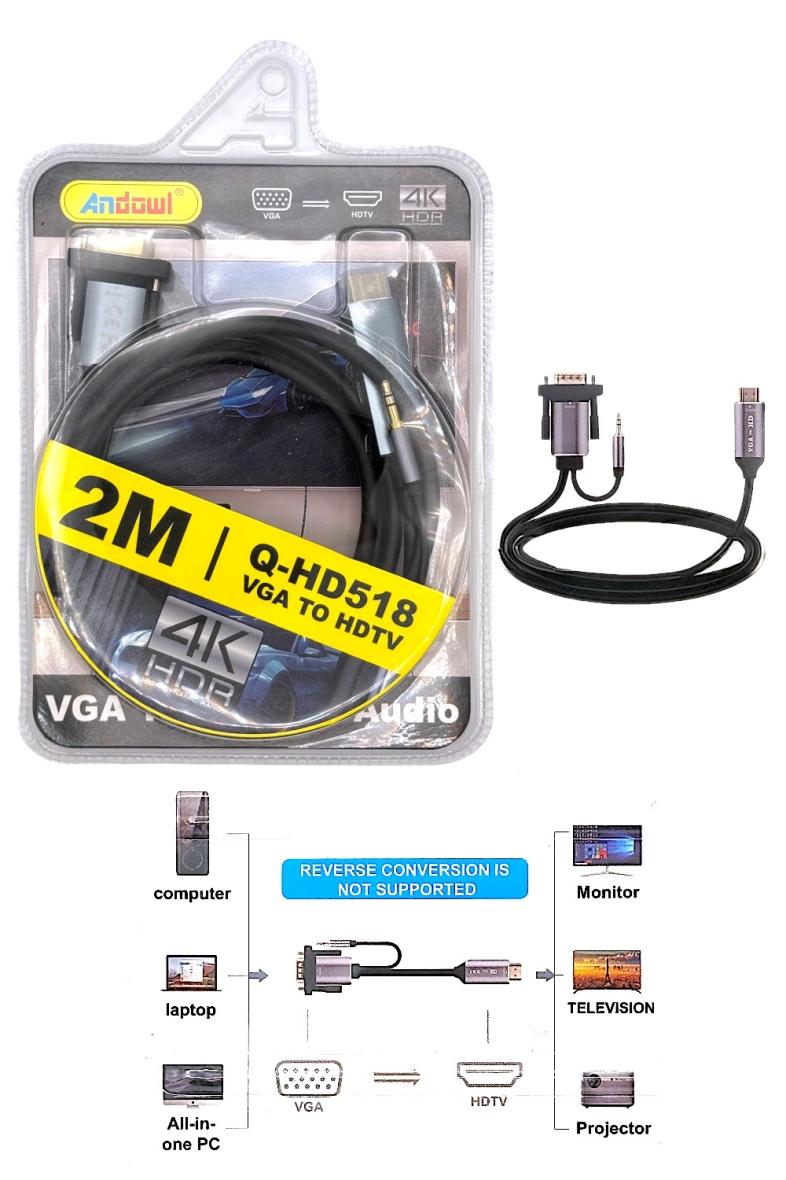 CABLE VGA + JACK VERS HDMI 4K 2M