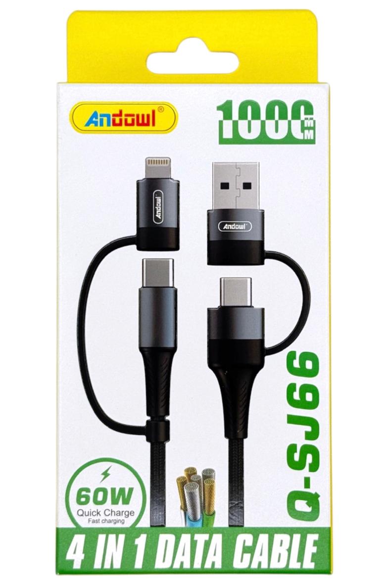 4 EN 1 CABLE TELEPHONE PORTABLE 1M USB A ET USB C VERS USB C ET LIGHTNING
