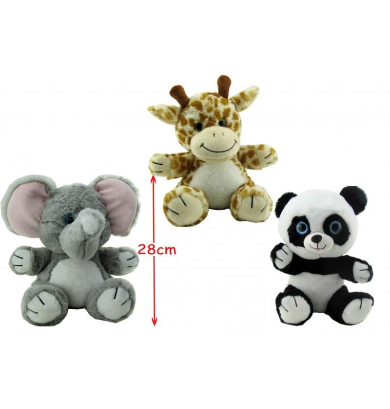 PELUCHE ANIMAL ELEPH / GIRAFE / PANDA H28CM 3ASS