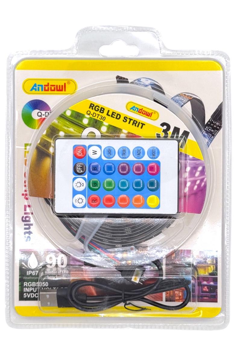 RUBAN LED 3M 90 LEDS PORT USB + TELECOMMANDE
