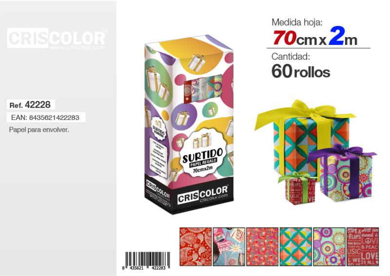 PAPIER CADEAU ASSORTI 70X200CM