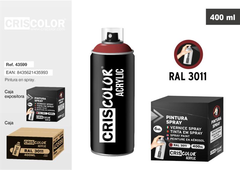 PEINTURE SPRAY 400ML RAL 3011 Rouge Bordeaux