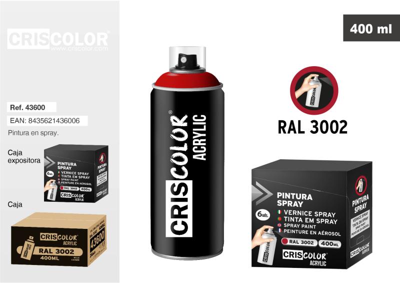PEINTURE SPRAY 400ML RAL 3002 Rouge Carmin