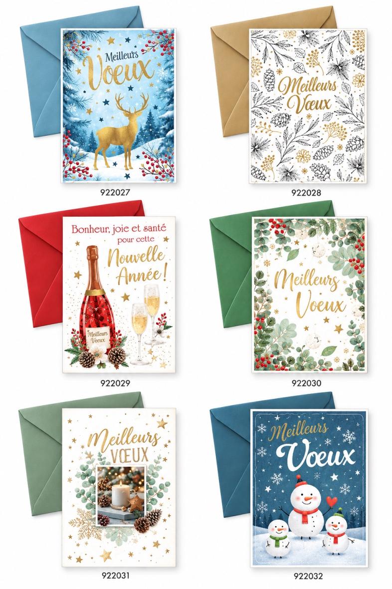 6 CARTES DE VŒUX AVEC ENVELOPPE 11.5*17CM ASSORTIS