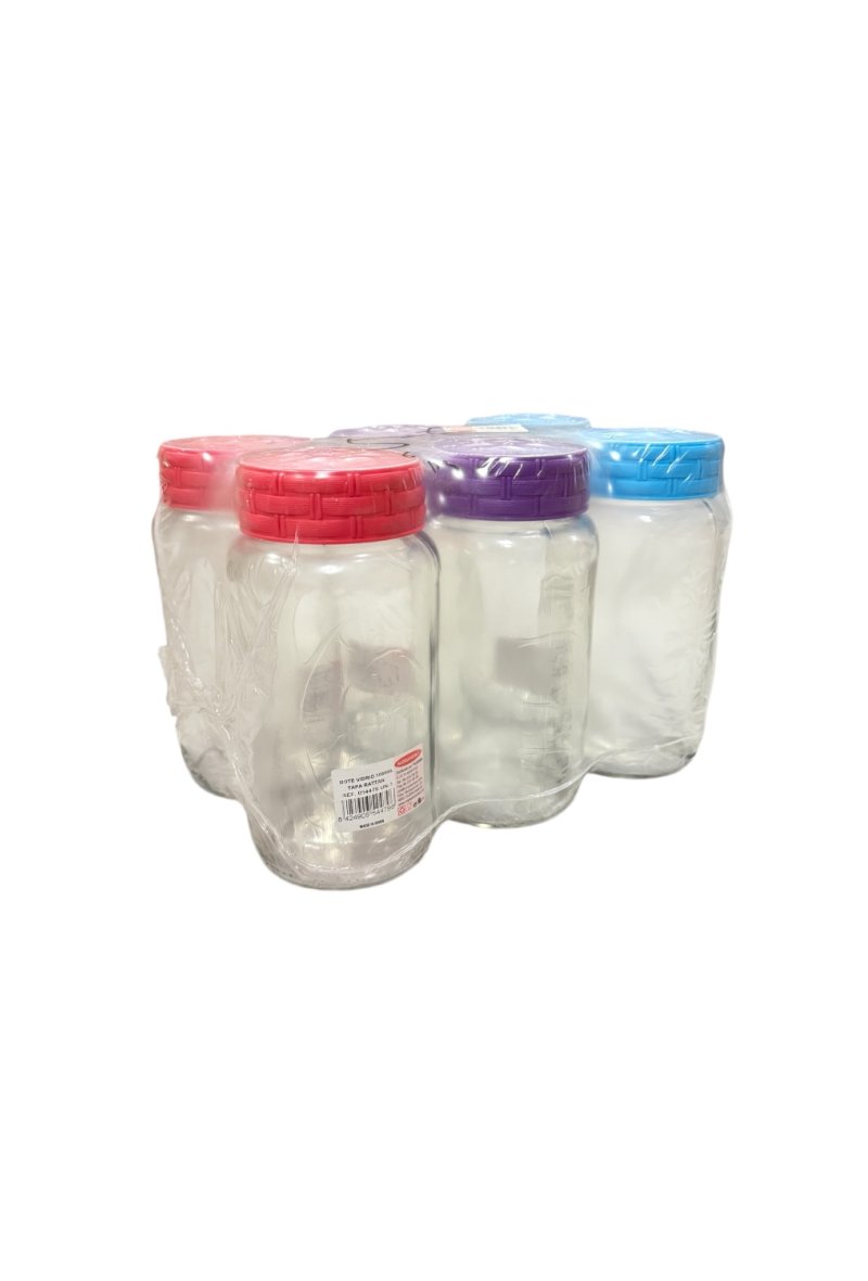 POT EN VERRE 1L couvercle plastique coloré