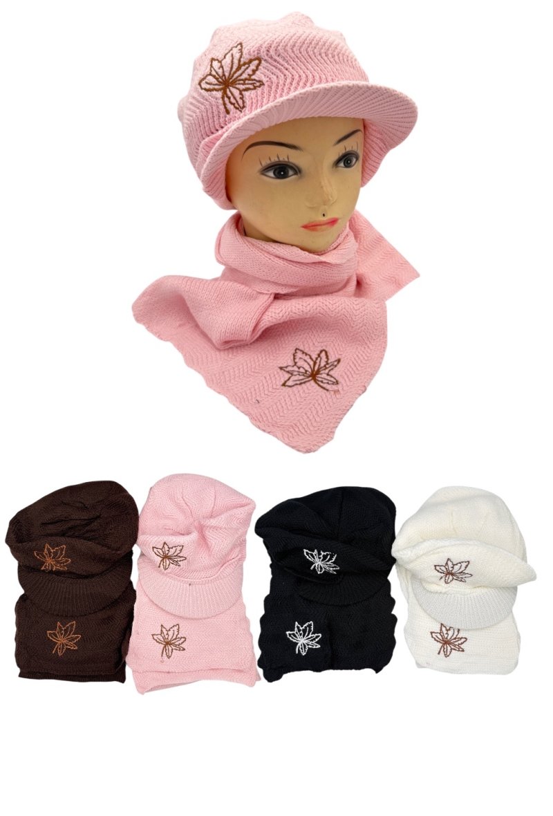 ENSEMBLE 2PCS BONNET CASQUETTE + ECHARPE 20X150CM FEMME motif fleur couleur assorti