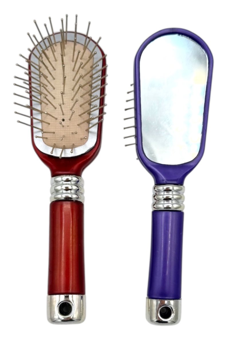PETIT BROSSE CHEVEUX METAL + MIROIR 17CM