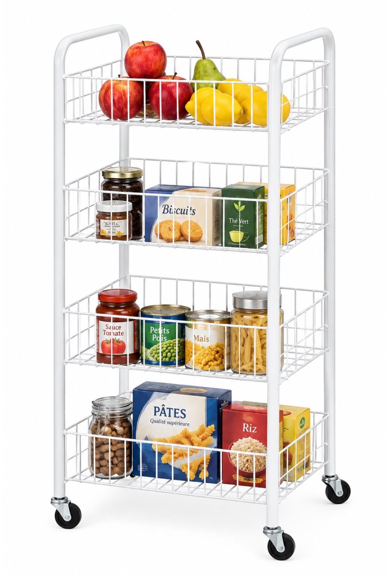 ETAGERE RANGEMENT ROULANT 4 NIVEAUX 90*36*31CM