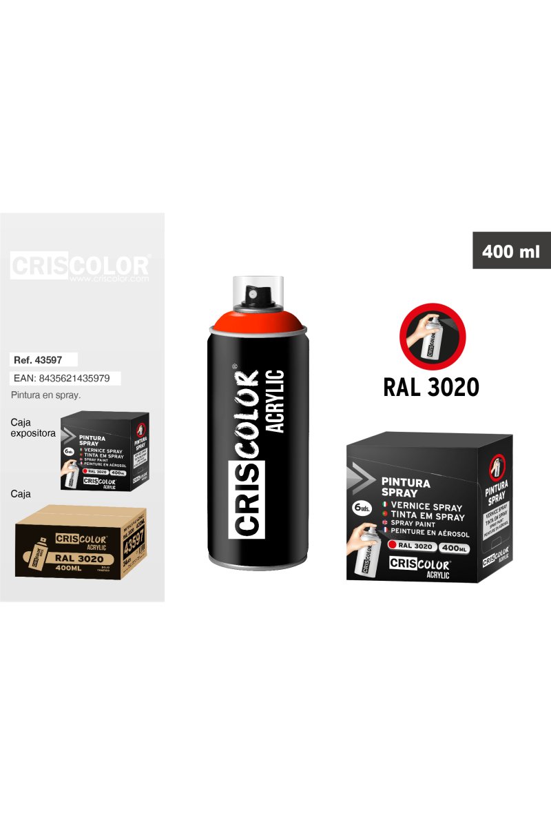 PEINTURE SPRAY 400ML RAL 3020 Rouge Signalisation